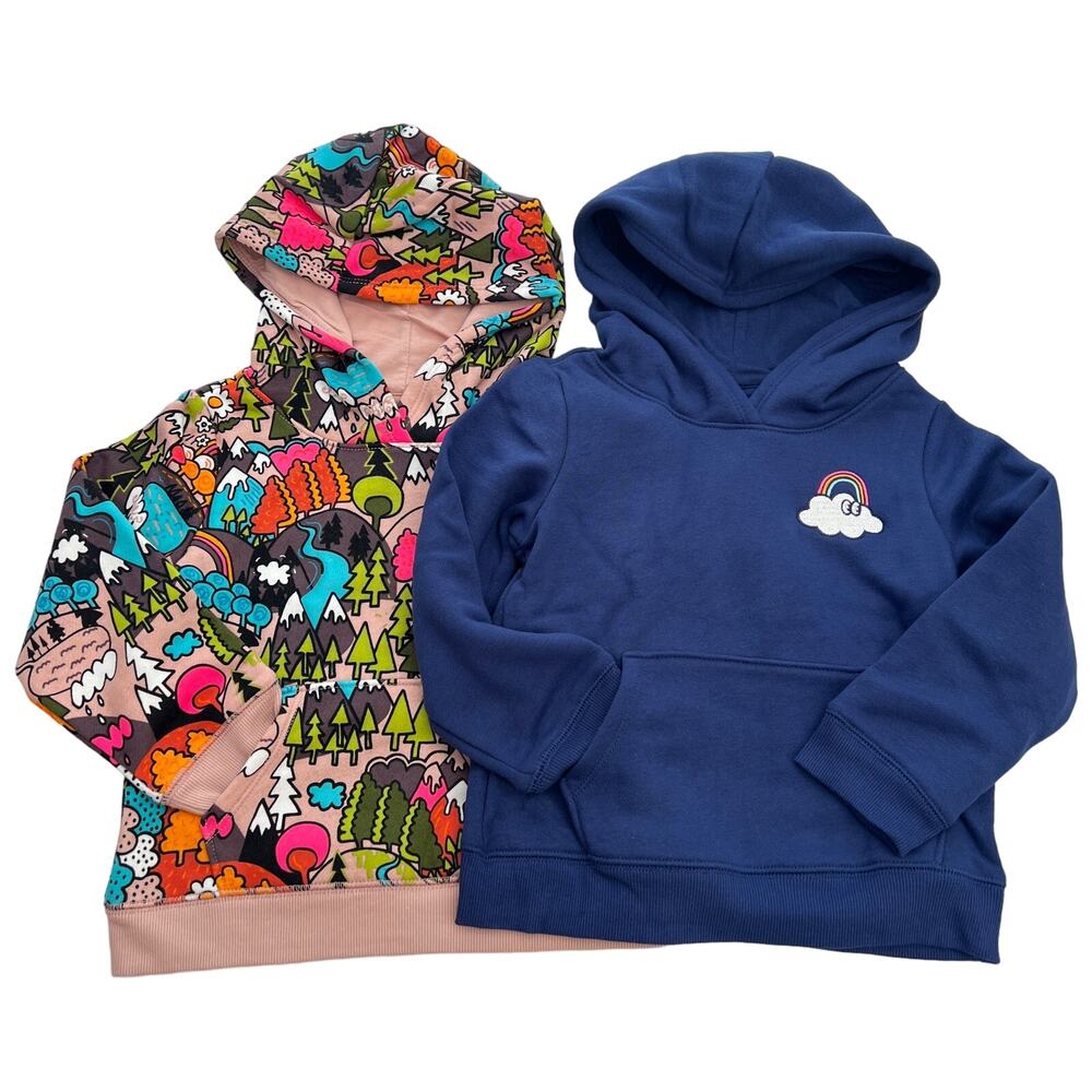 Spotted Zebra Girls Fleece Pullover Hooded Sweatshirt Fun Forest/Navy Size 4T